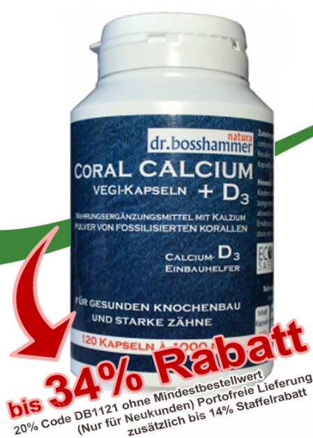Coral Calcium + D3 120 Vegi Kapseln  bei Dr. Bosshammer online bestellen Coral Calcium + D3 120 Vegi Kapseln  bis 32% Dr. Bosshammer-Rabatt!