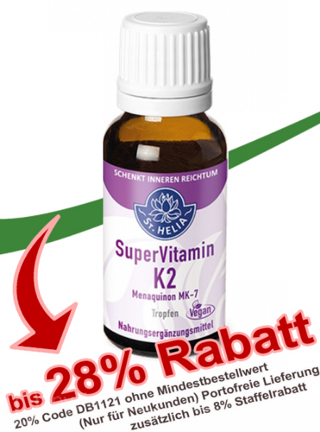St. Helia Super Vitamin K2, Tropfen, 20 ml, vegan bei Dr. Bosshammer online bestellen St. Helia Super Vitamin K2, Tropfen, 20 ml, vegan bis 28% Dr. Bosshammer-Rabatt!